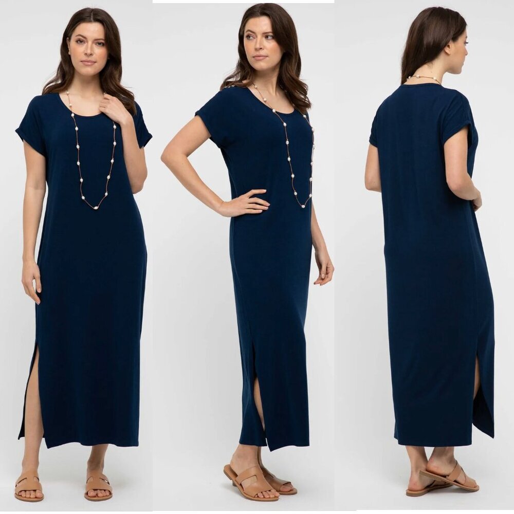 Vintage 2000's Y2K Navy Short sleeve Maxi Dress Crazy Horse by Liz Claiborne NWT